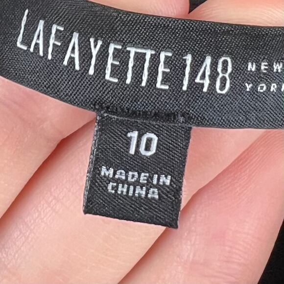 Lafayette 148 Black Pleated Collar Button Up Top Size 10 Minimalist Quiet Luxury - Picture 7 of 7